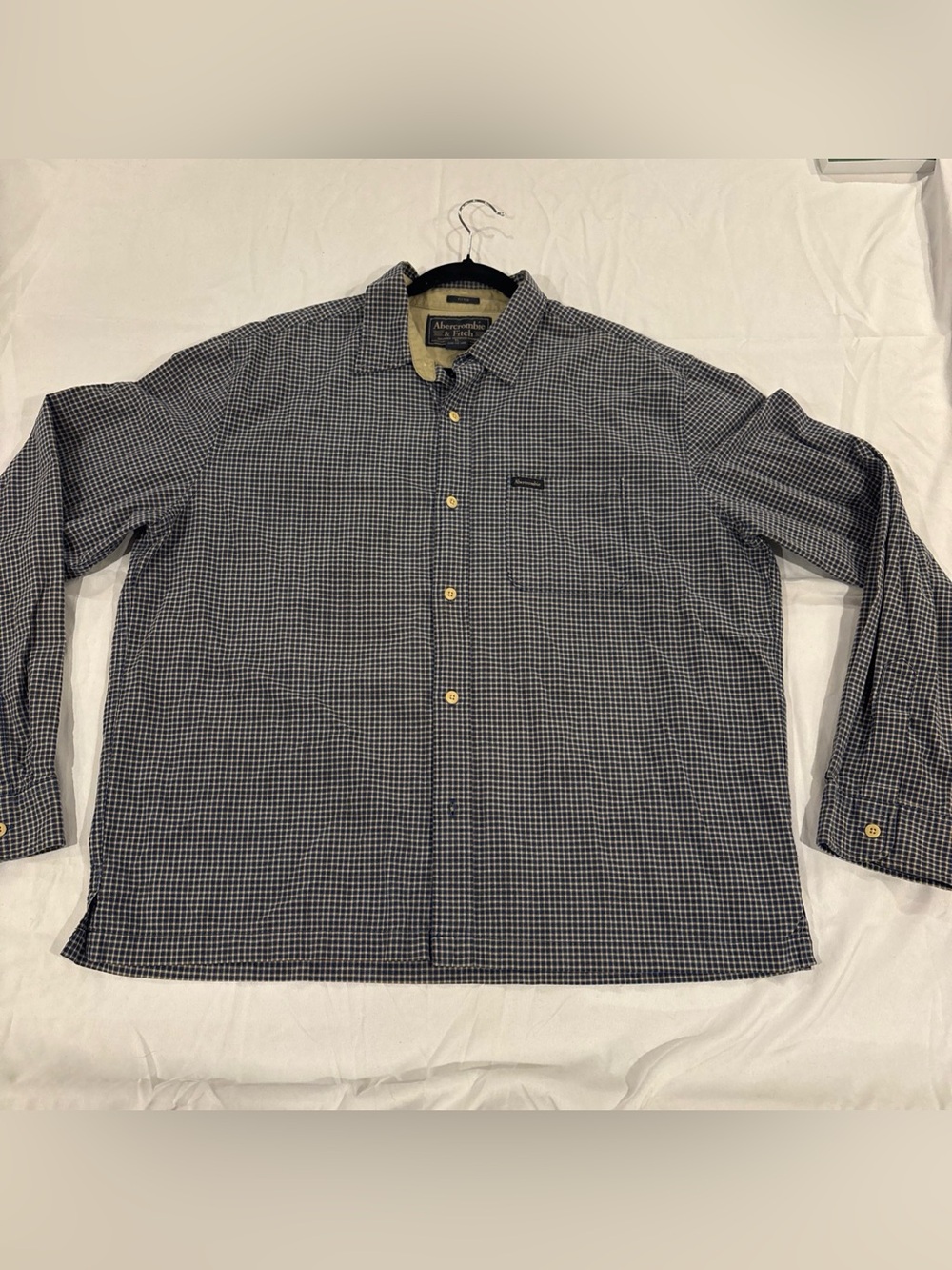 Abercrombie & Fitch Fitted Plaid Button Down Shirt Blue Khaki XL vintage preppy